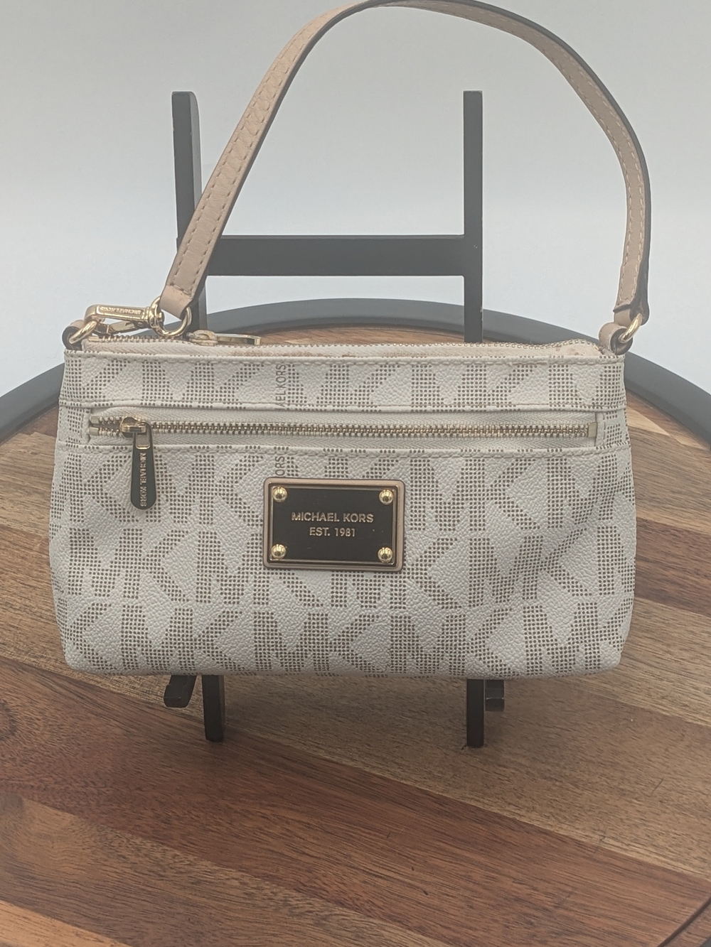 Michael Kors Signature MK Vanilla Wristlet Mini Bag Gold Hardware
